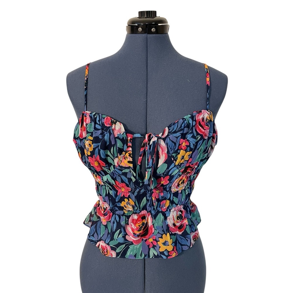 Lovers + Friends Floral Ruched Mesh Bustier Bralette Smocked Crop Top Y2K Sexy S